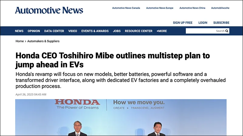 News coverage: Honda CEO Toshihiro Mibe outlines multistep plan to jump ahead in EVs