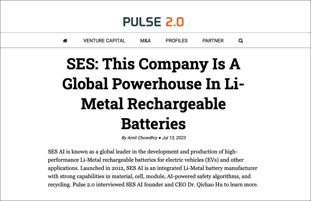 Pulse 2.0: SES: This Company Is A Global Powerhouse In Li-Metal Rechargeable Batteries
